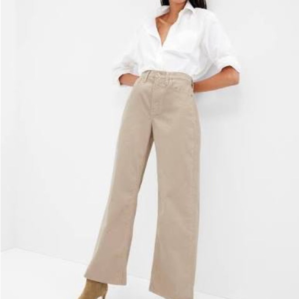 Beige Wide-Leg Corduroy Pants